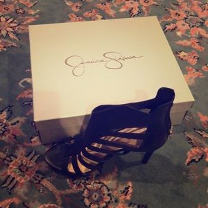 Black Norina Cage Sandals by Jessica Simpson